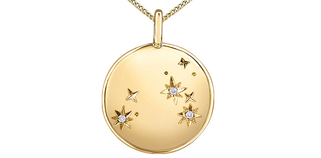 10K Yellow Leo Zodiac Necklace with Diamonds
