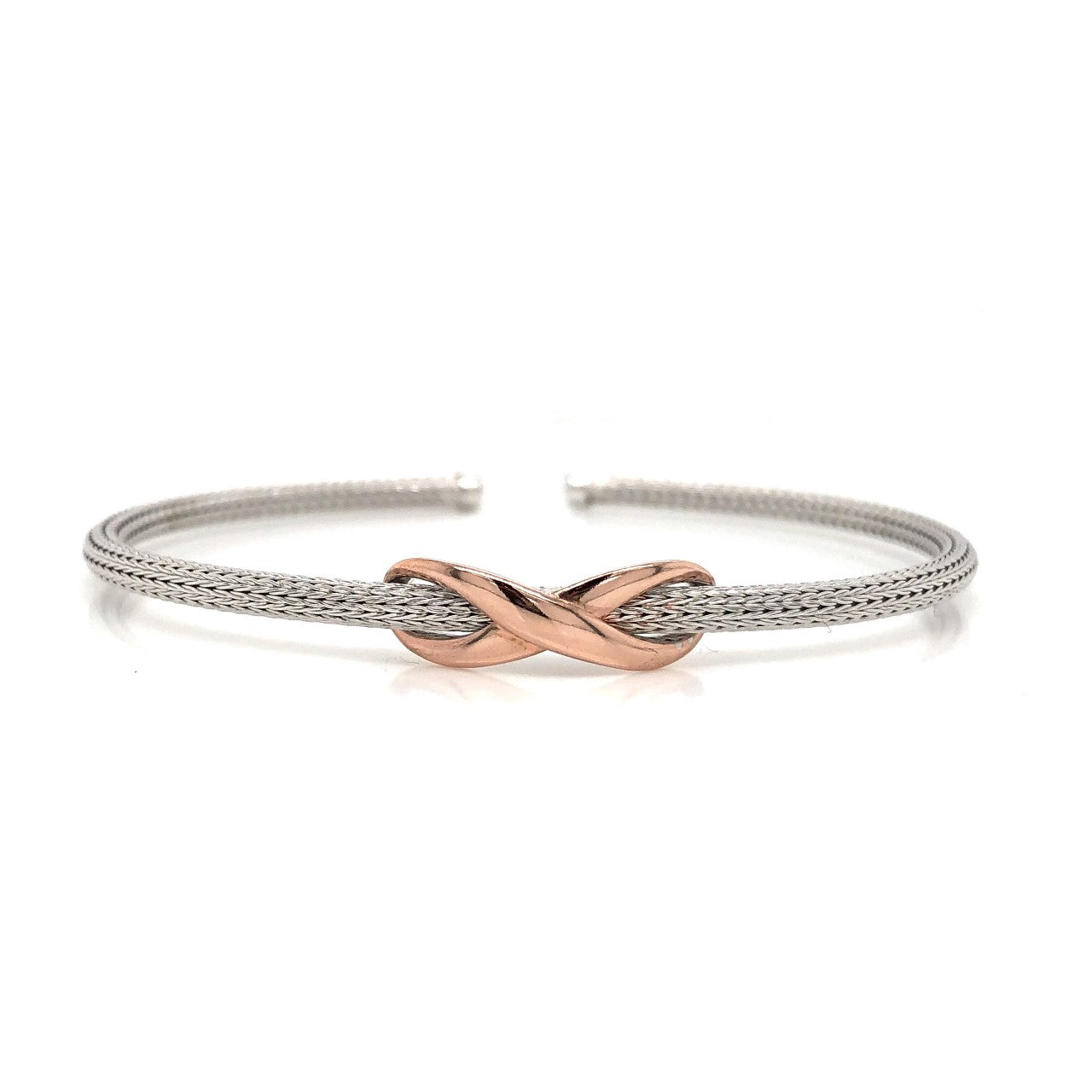 Sterling Silver and Rose Gold Tone Open End Bangle