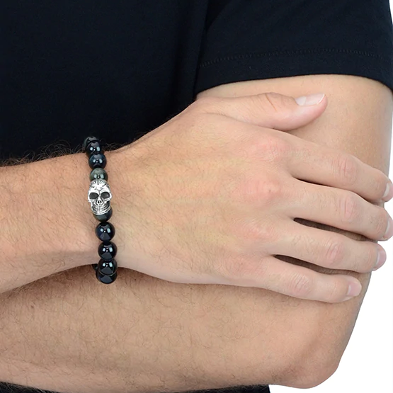 King Baby 10mm Tiger Eye Beaded Skull Bracelet