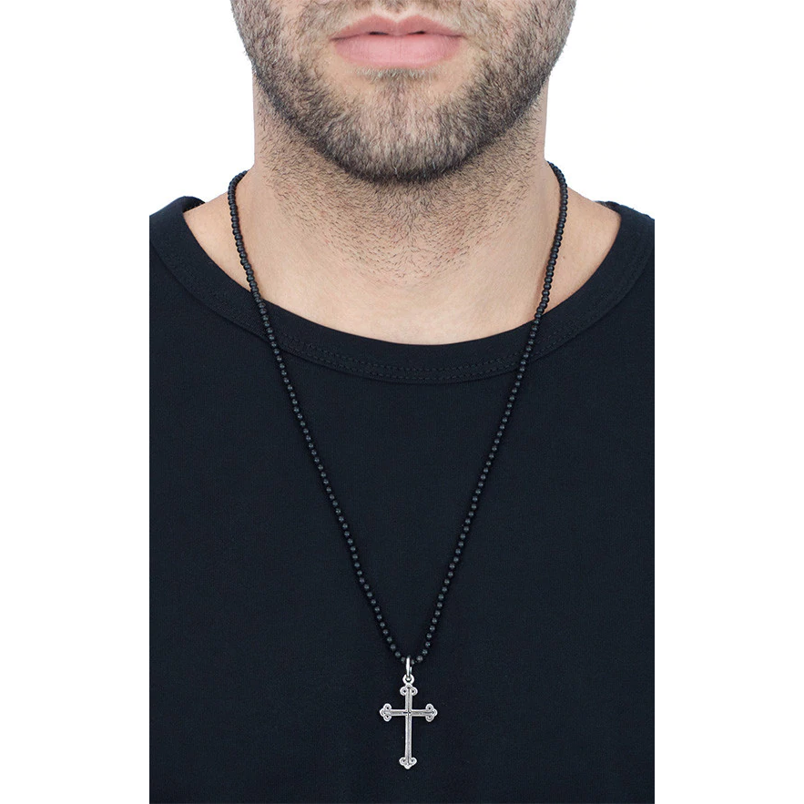 King Baby Traditional Cross on Onyx Beaded Necklace