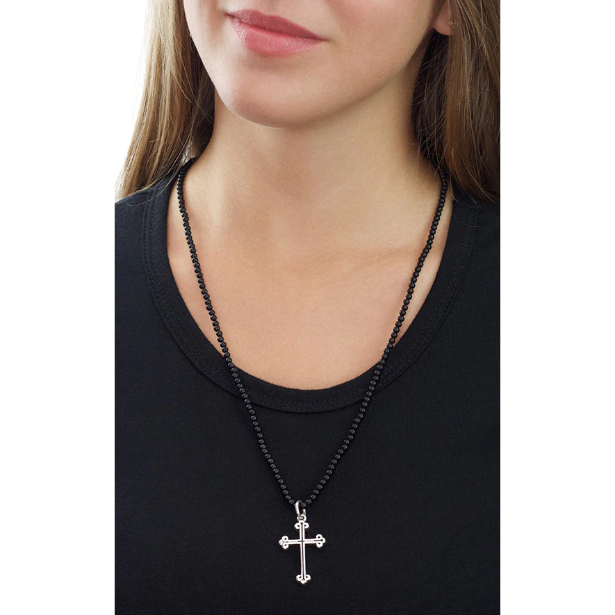 King Baby Traditional Cross on Onyx Beaded Necklace