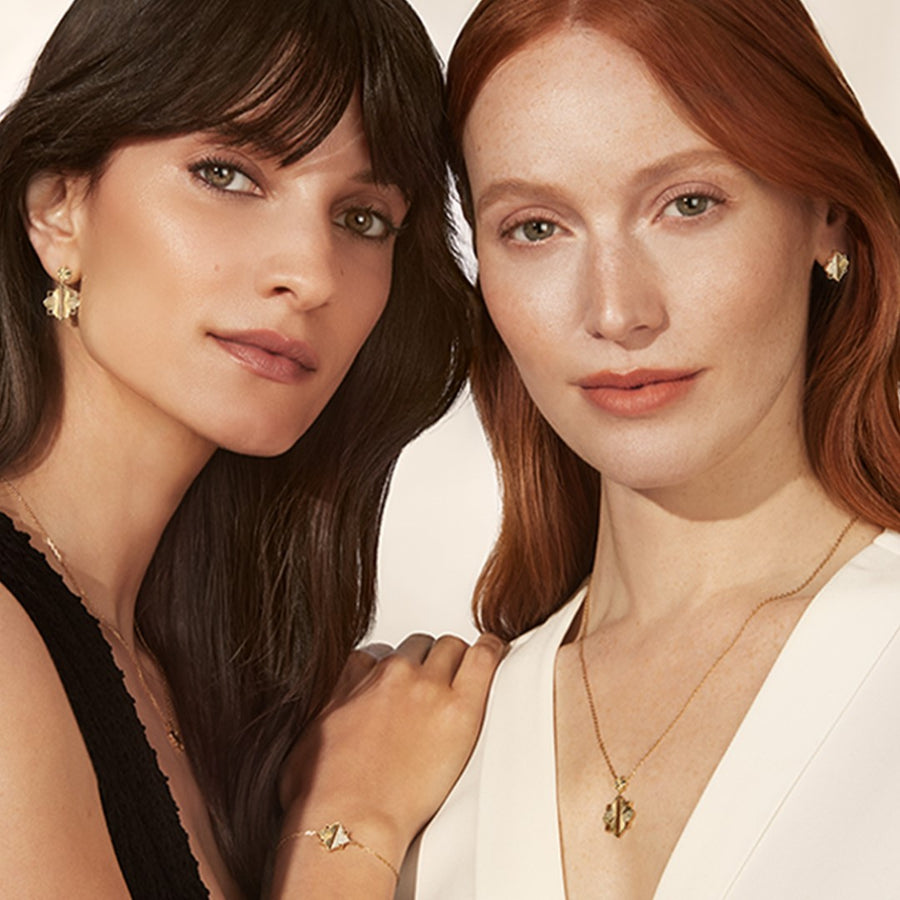 A picture of a Birks signature ring and matching pendant and earrings with the Birks logo in the top left corner.