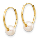 10KY Semi Round Pearl Hoop Earrings