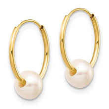 10KY Semi Round Pearl Hoop Earrings