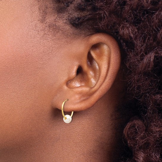 10KY Semi Round Pearl Hoop Earrings