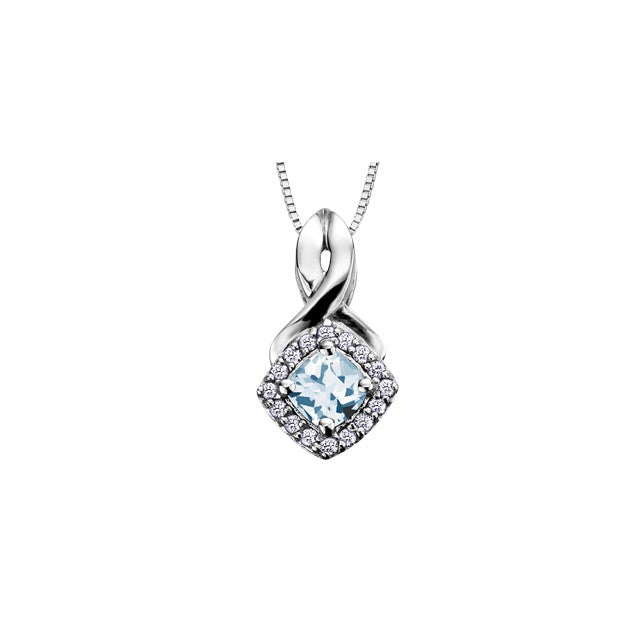 10K White Gold Aquamarine and Diamond Necklace