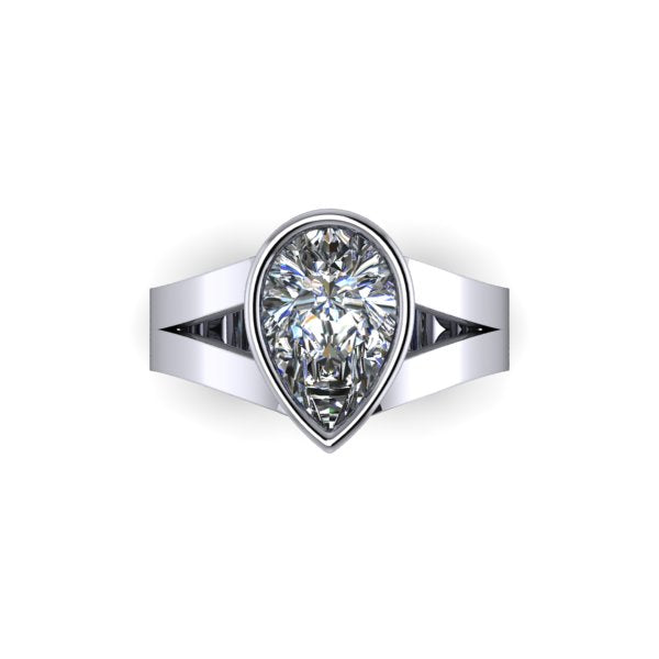 Solid 18K White Gold Pear Shaped Engagement Ring