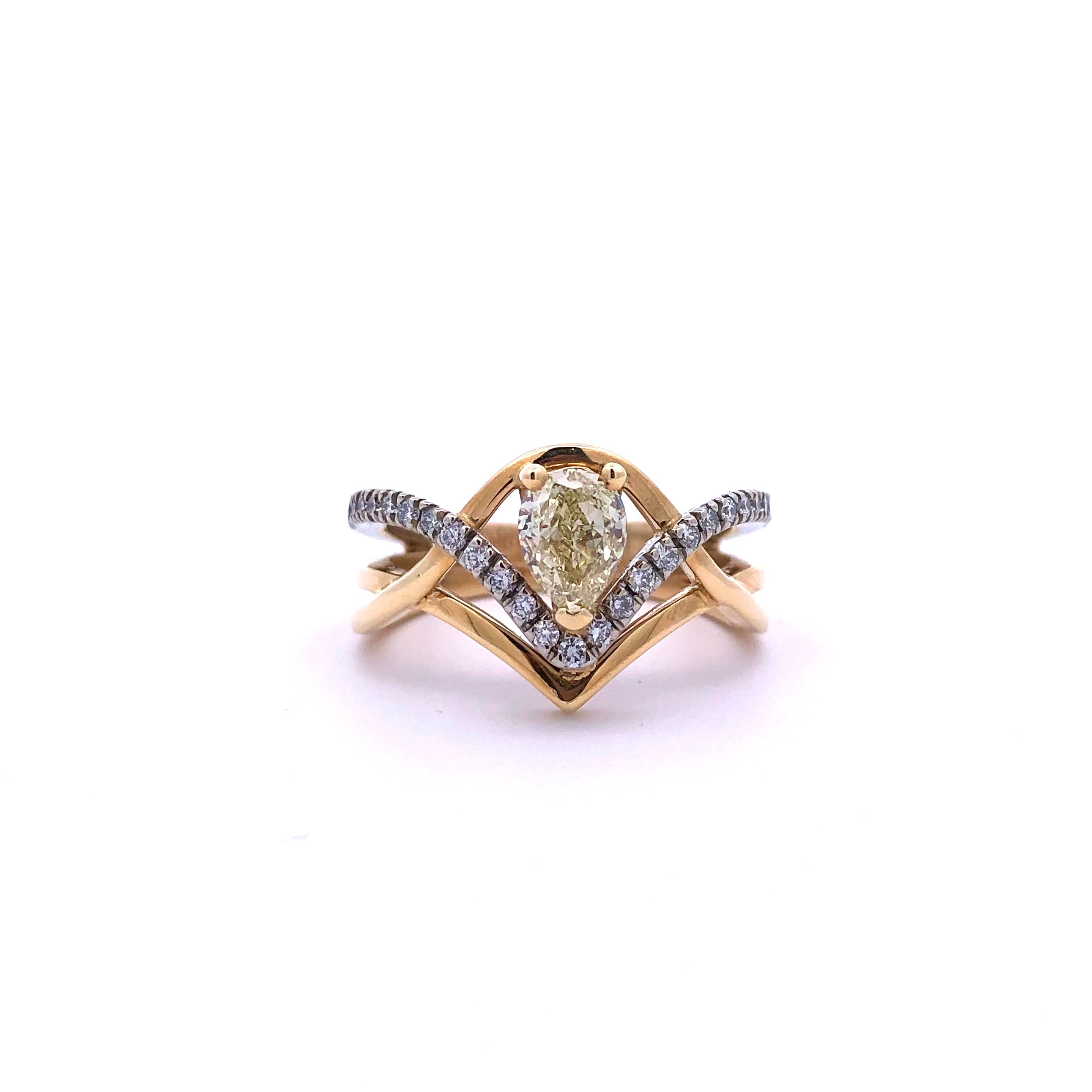 14K Y&W 0.71ct Yellow Pear-Shaped Diamond Anniversary Ring