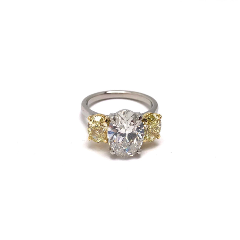 3.01ct Oval Diamond & Yellow Diamond Three Stone Ring