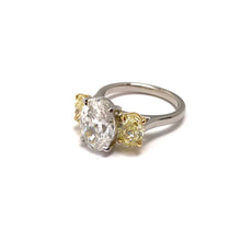 3.01ct Oval Diamond & Yellow Diamond Three Stone Ring