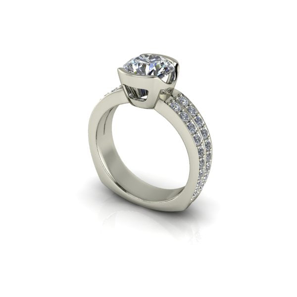 18K White Gold Double Shank Engagement Ring