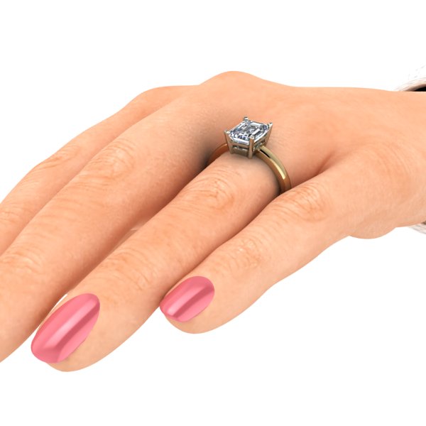 18K Yellow & White Gold Emerald Cut Engagement Ring