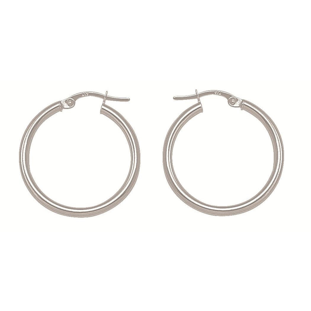 10K White Round Hoop Earrings
