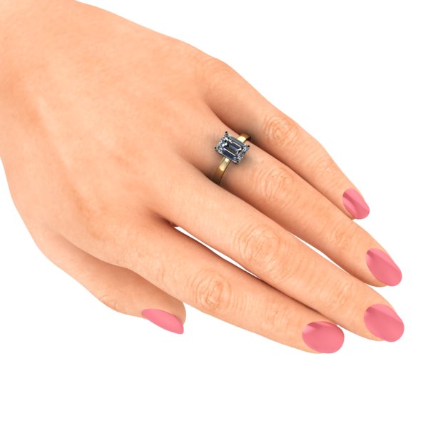 18K Yellow & White Gold Emerald Cut Engagement Ring
