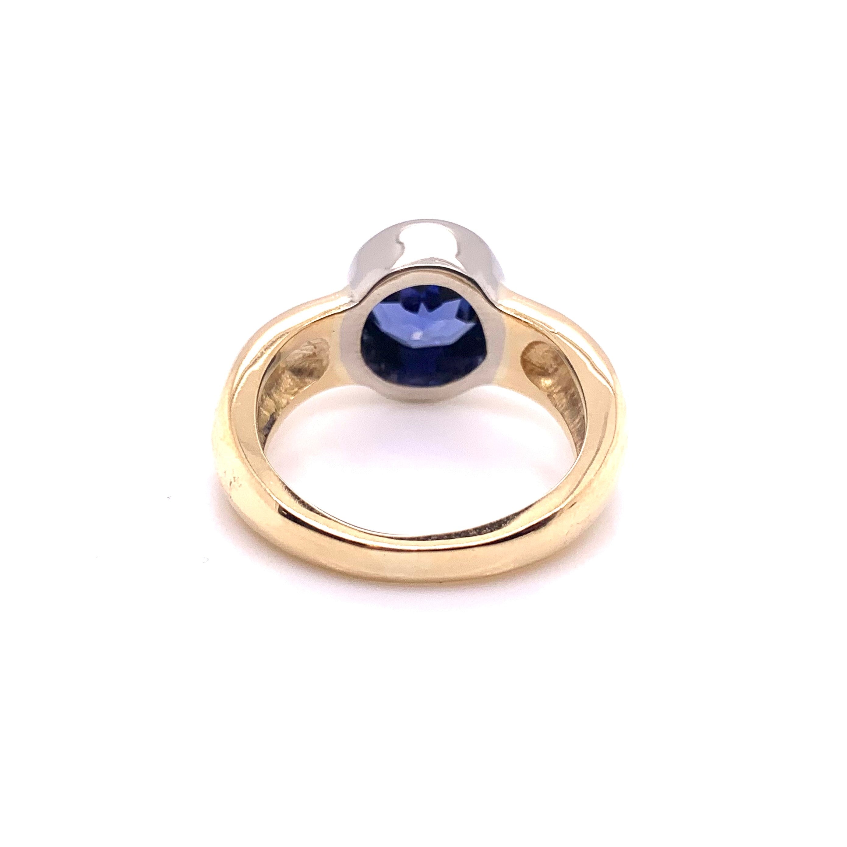 Estate 18K Lab Created Blue Sapphire Custom Ring