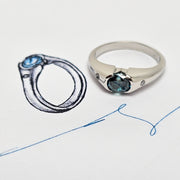 Custom Platinum Half Bezel Treated Blue Diamond Ring