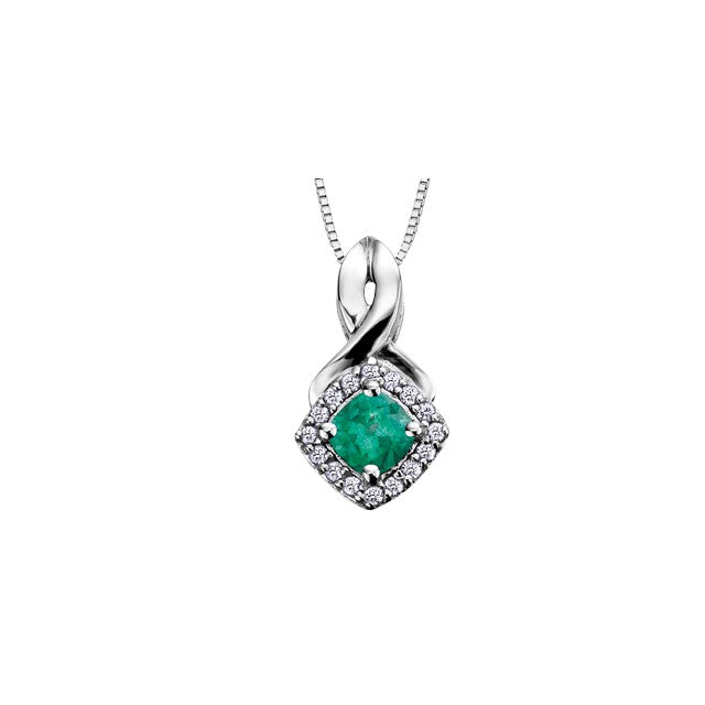 10K White Gold Emerald and Diamond Necklace