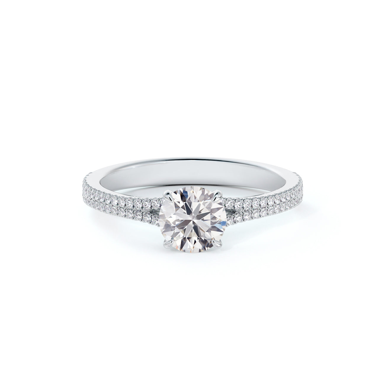 De Beers Forevermark Solitaire 2 Row Pave Diamond Engagement Ring