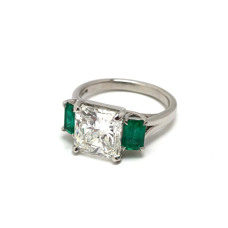 Custom Platinum Diamond and Emerald Three Stone Mount