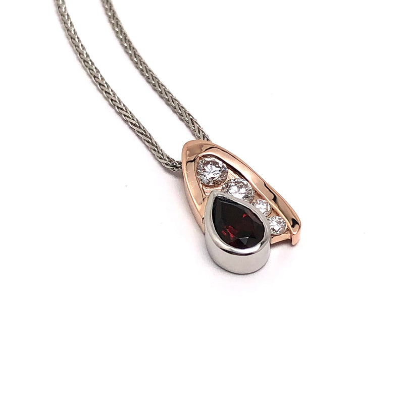 Abstract 14K Rose and White Gold Garnet Pendant