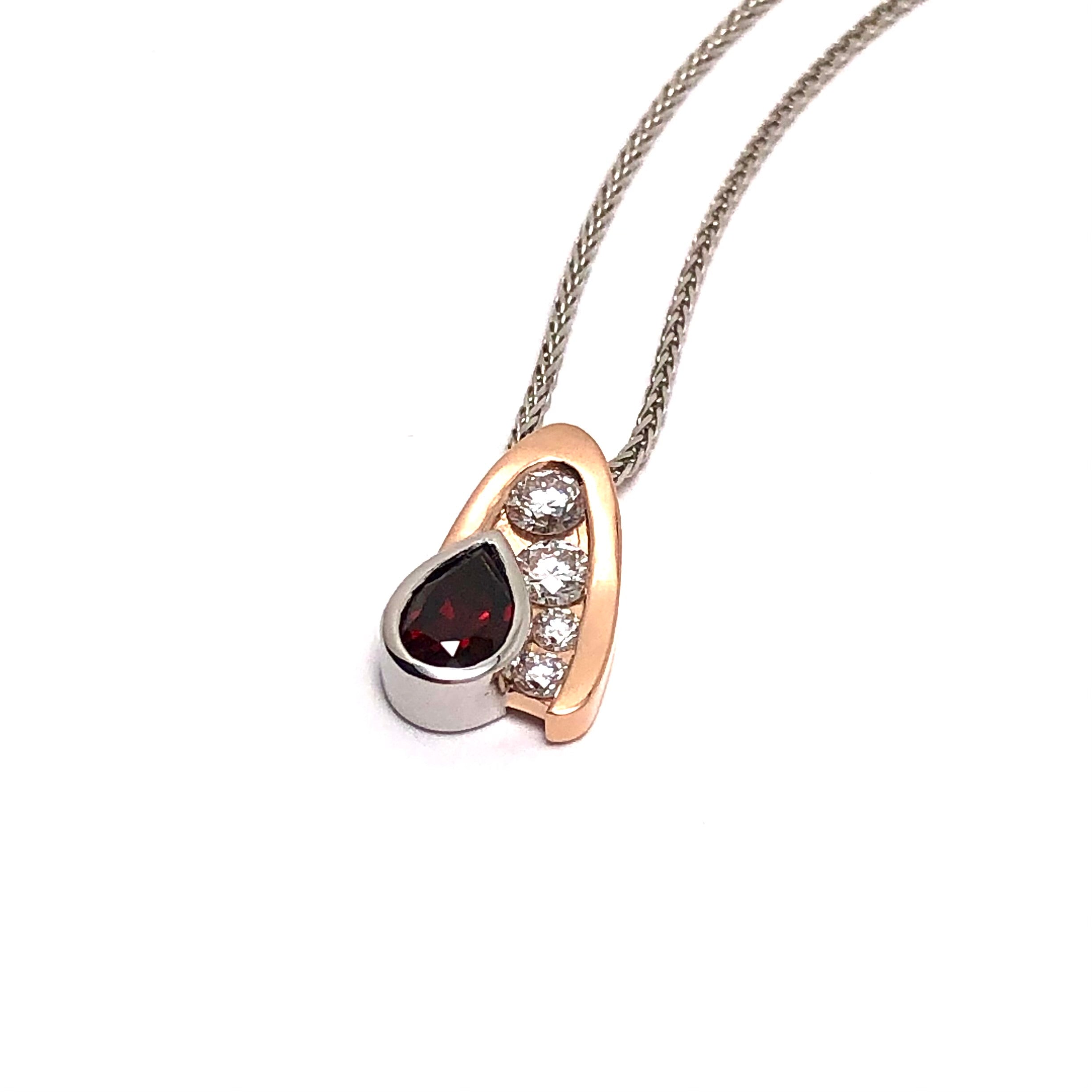 Abstract 14K Rose and White Gold Garnet Pendant