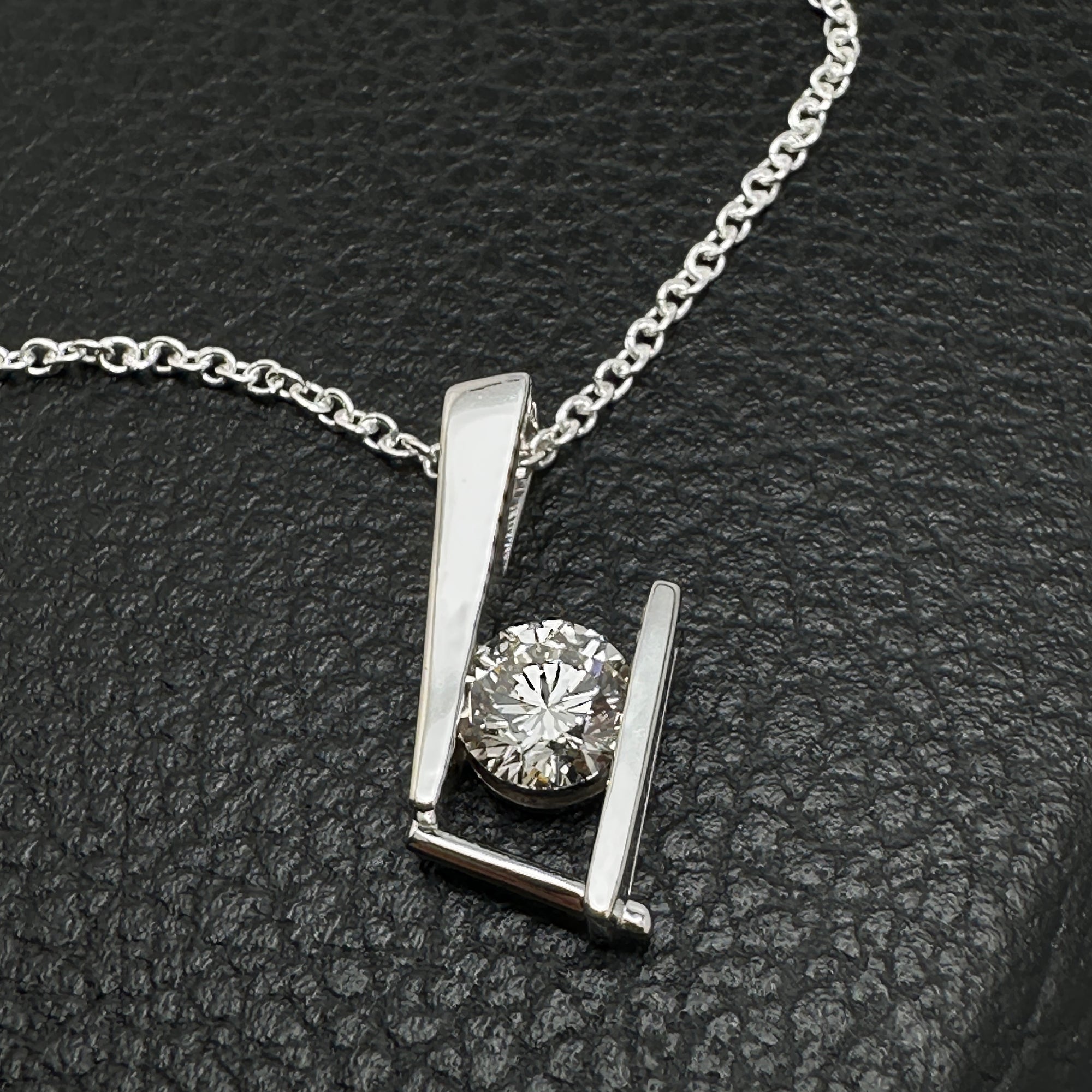 Custom 18K White Gold Abstract Natural Diamond Pendant