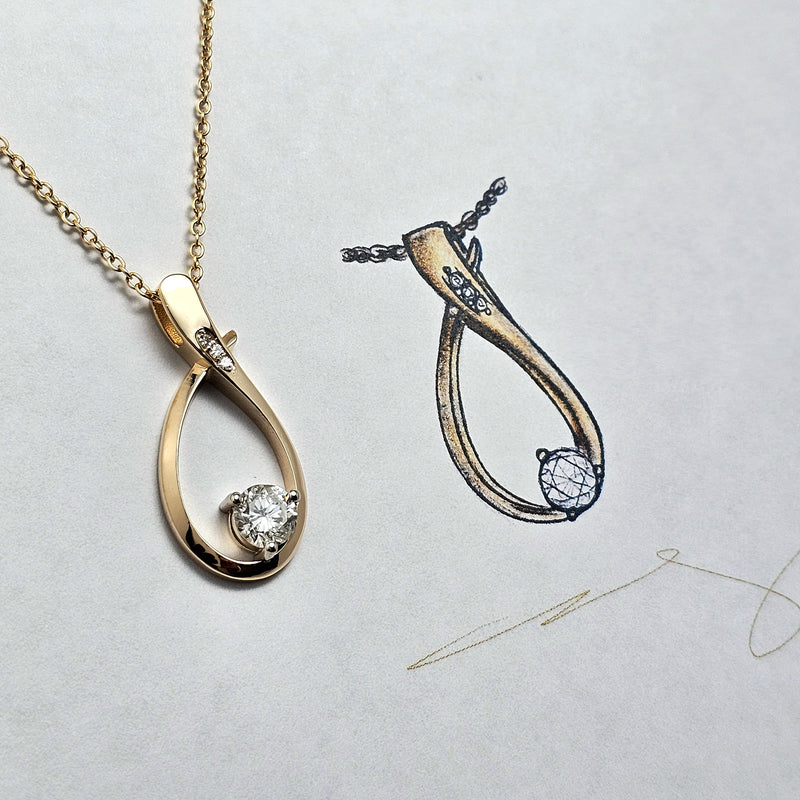 Custom 14K Yellow Gold Abstract Multi-Diamond Pendant