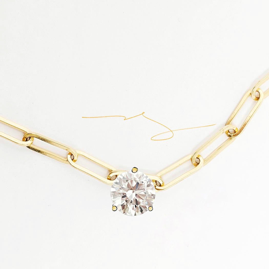 Custom 10K Yellow Gold 2.58ct Lab-Grown Diamond Paperclip Necklace