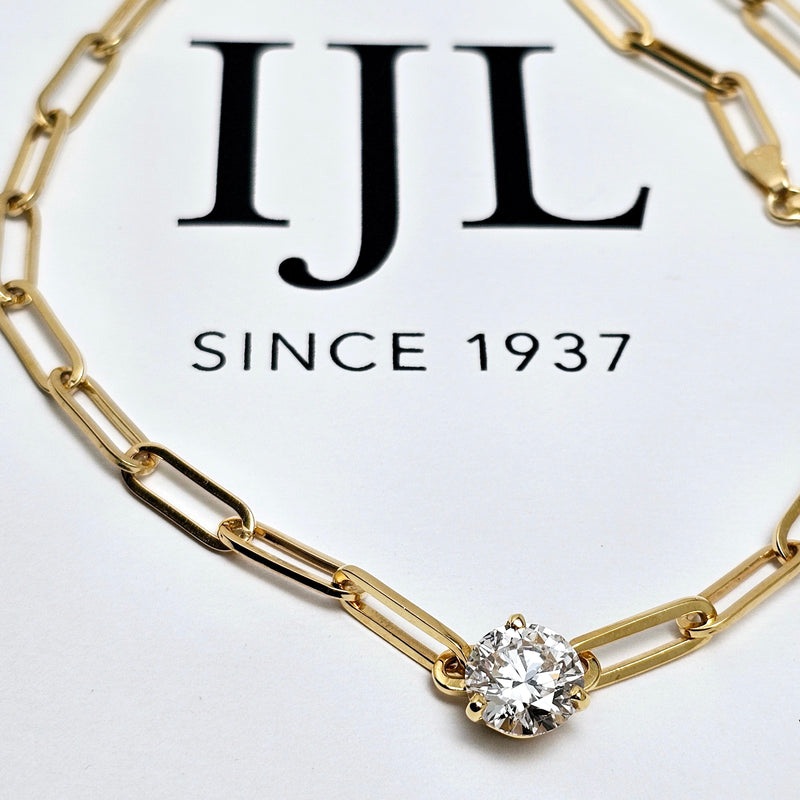 Custom 10K Yellow Gold 2.58ct Lab-Grown Diamond Paperclip Necklace