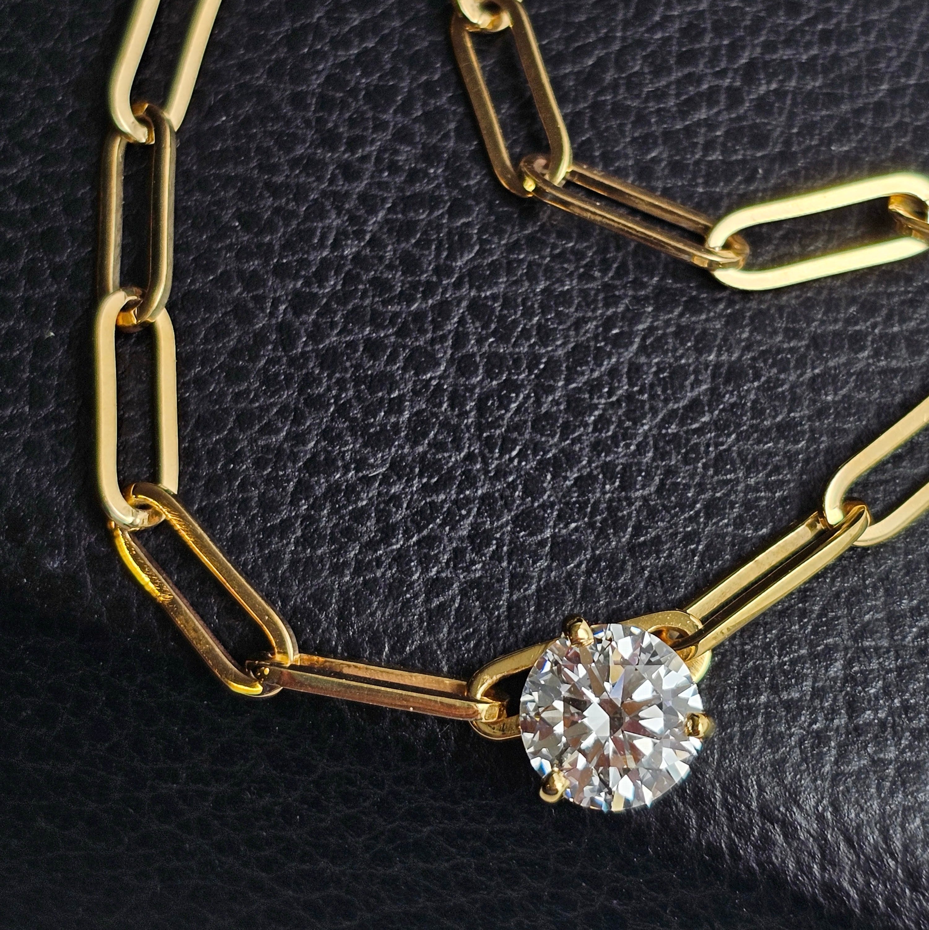Custom 10K Yellow Gold 2.58ct Lab-Grown Diamond Paperclip Necklace
