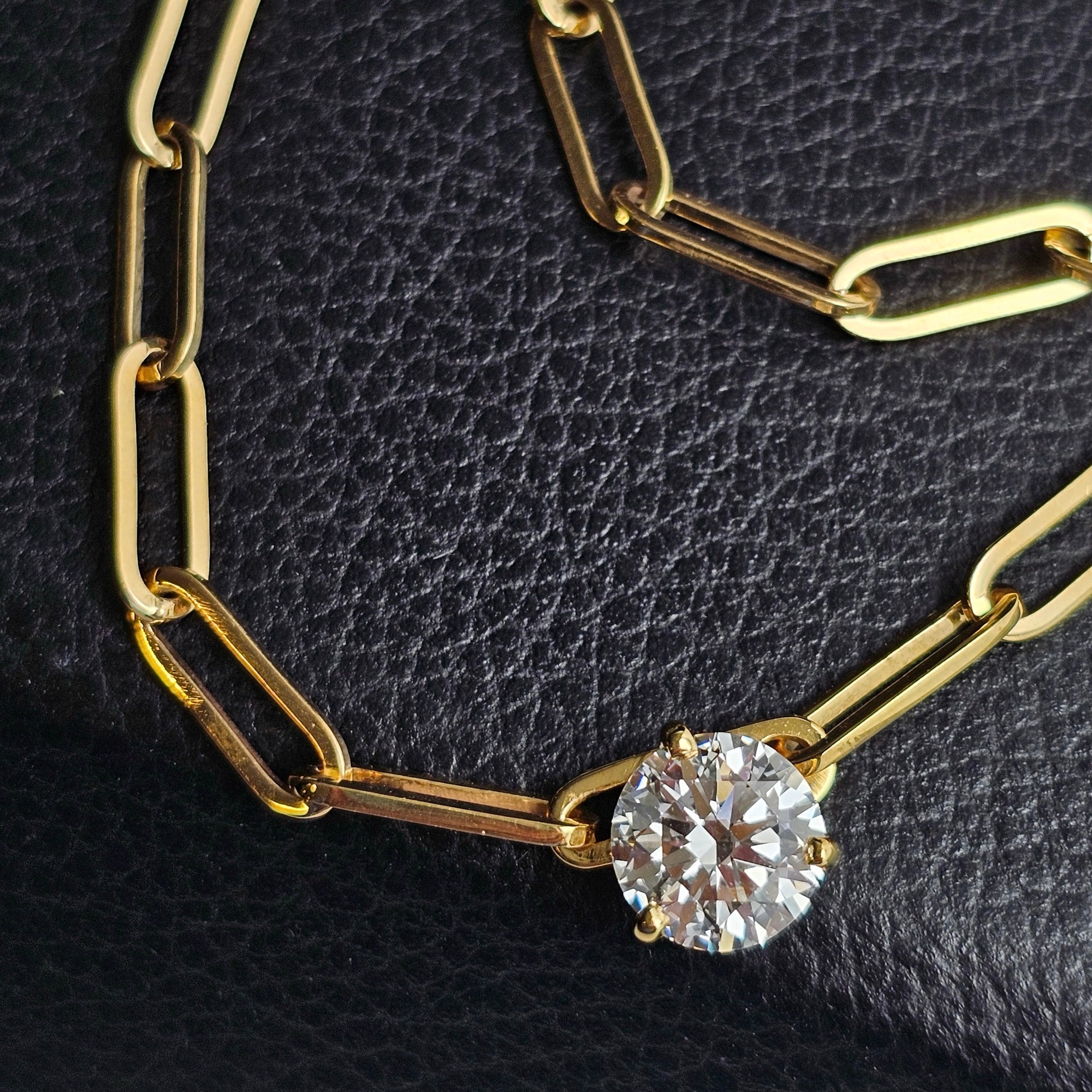 Custom 10K Yellow Gold 2.58ct Lab-Grown Diamond Paperclip Necklace