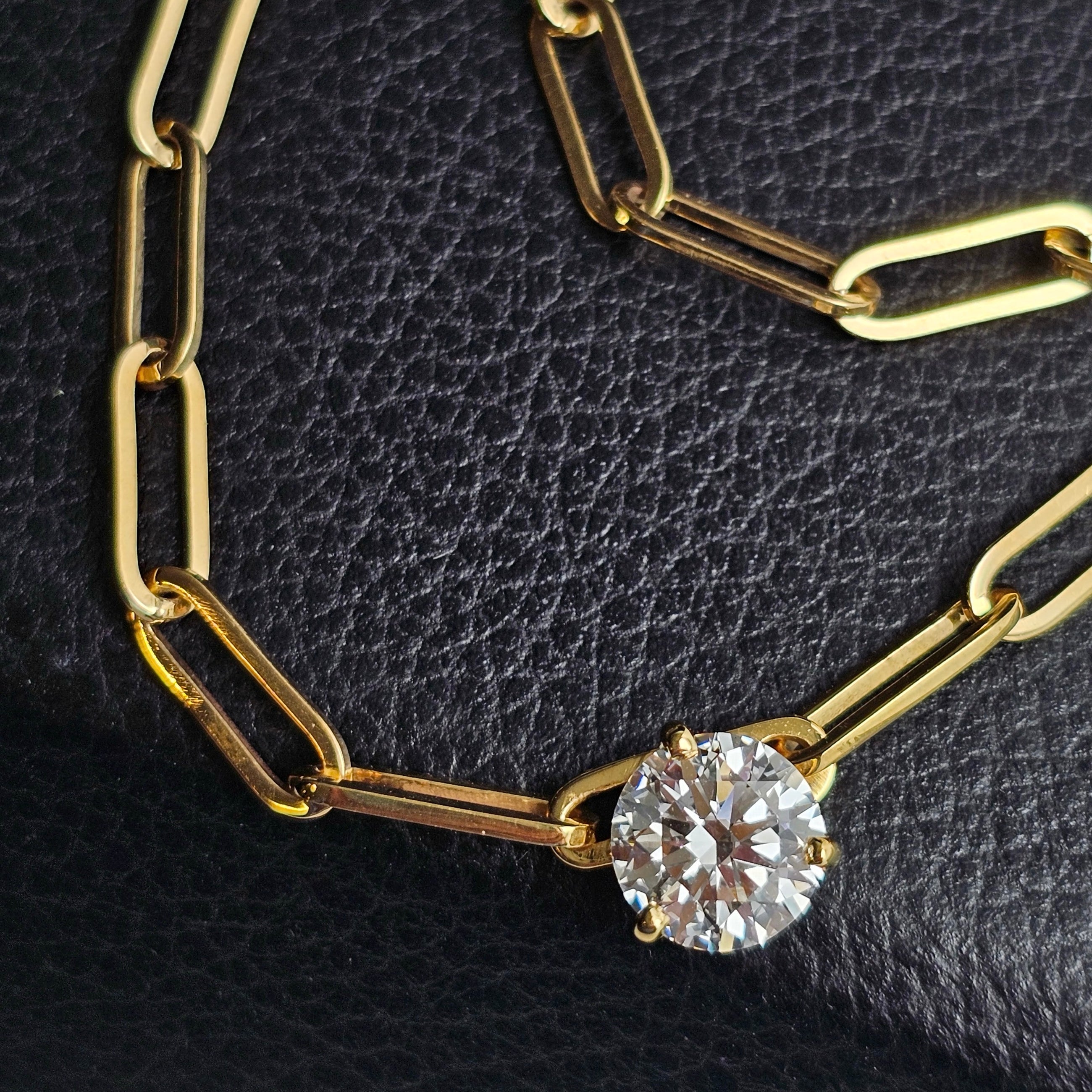 Custom 10K Yellow Gold 2.58ct Lab-Grown Diamond Paperclip Necklace
