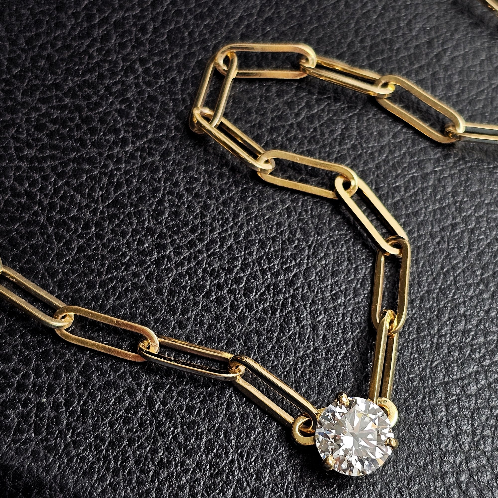 Custom 10K Yellow Gold 2.58ct Lab-Grown Diamond Paperclip Necklace