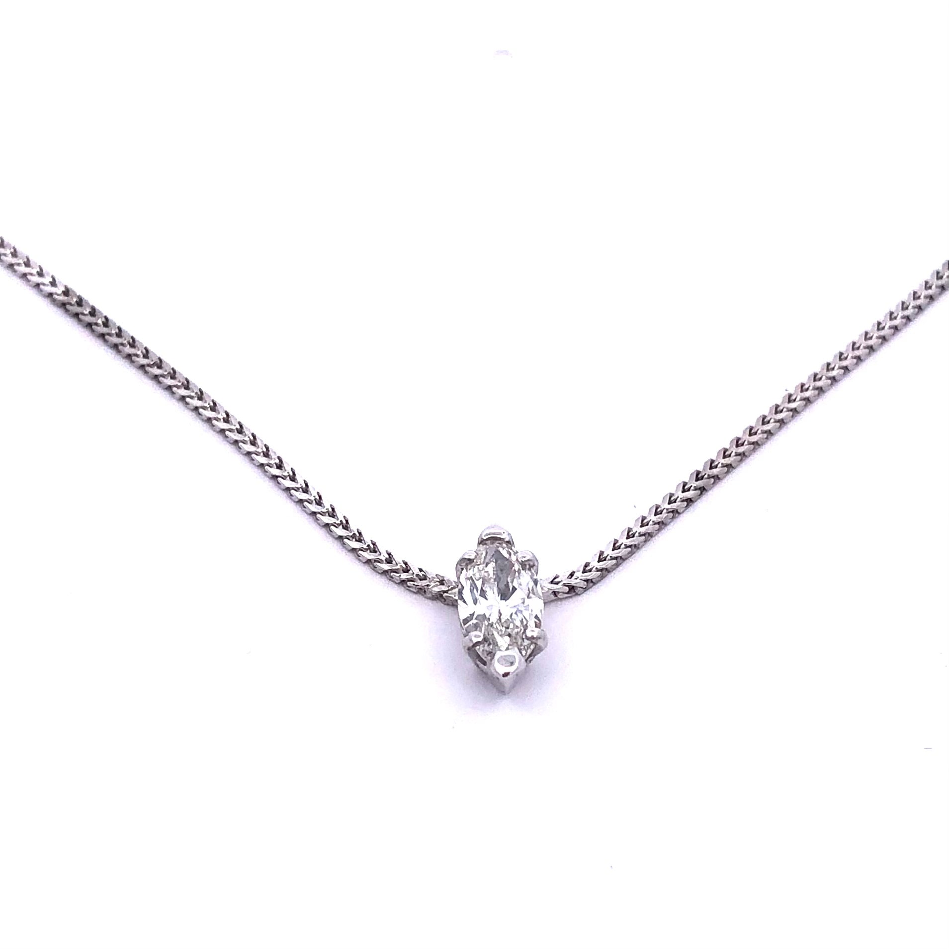 Estate 14KW Marquise Diamond Pendant with 16'' Foxtail Chain