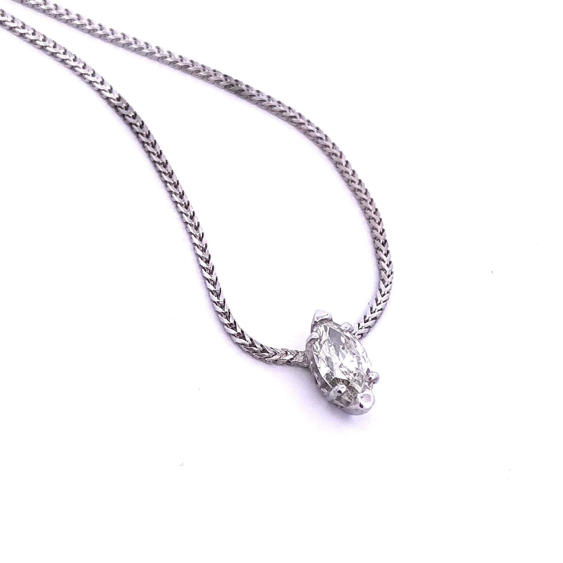 Estate 14KW Marquise Diamond Pendant with 16'' Foxtail Chain