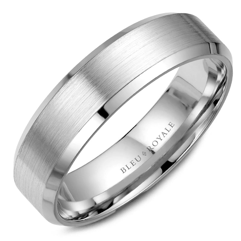 Bleu Royale Brushed White Gold 6.5mm Wedding Band