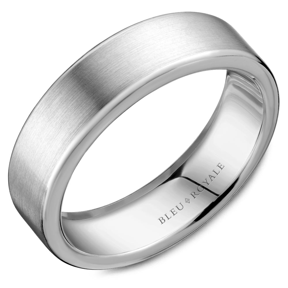 Bleu Royale Satin Brushed White Gold 6.5mm Wedding Band