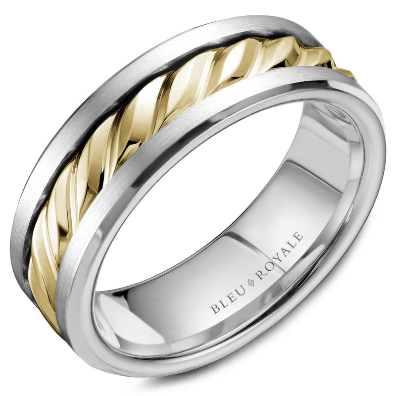 Bleu Royale White & Yellow Gold Twist 7.5mm Wedding Band