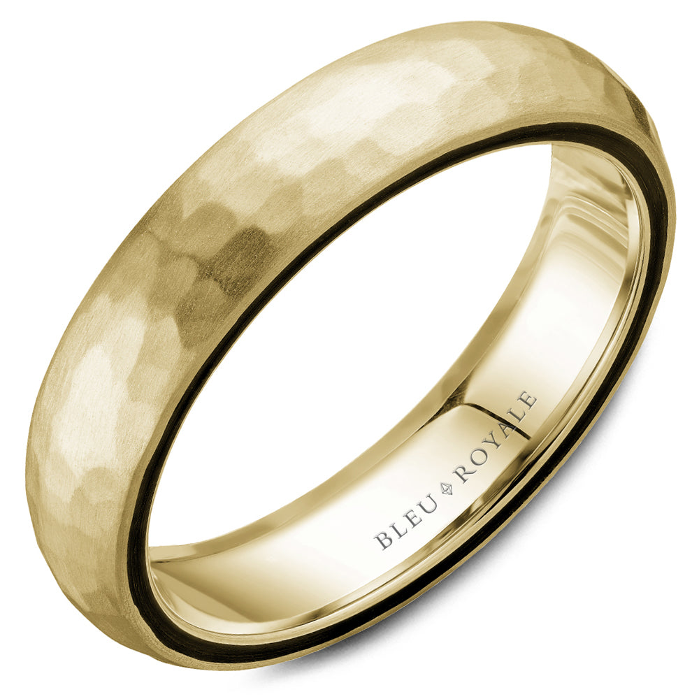 Bleu Royale Yellow Gold Hammered Dome 5mm Wedding Band