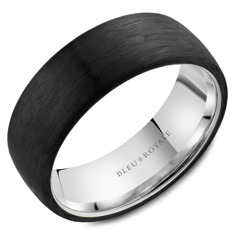 Bleu Royale Black Carbon Top & White Gold 7.5mm Wedding Band