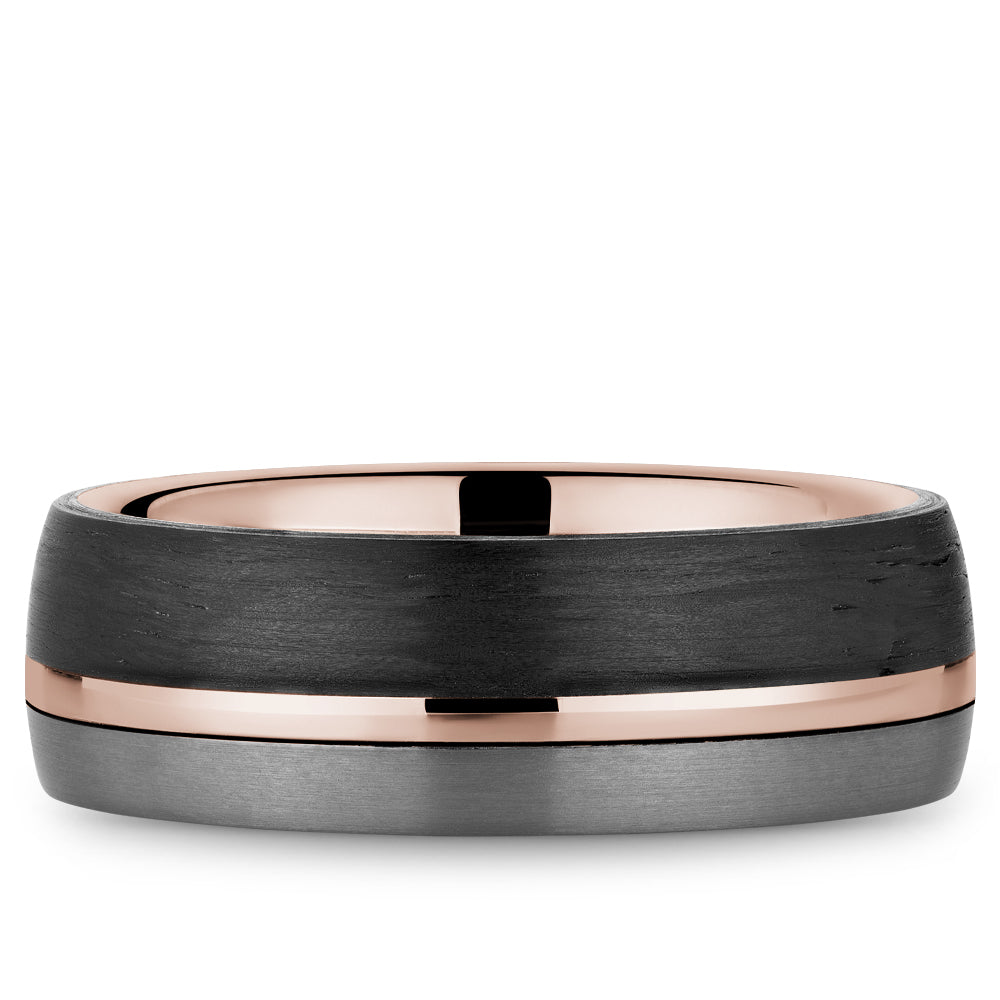 Bleu Royale Tantalum Carbon Fibre & Rose Gold 7.5mm Wedding Band