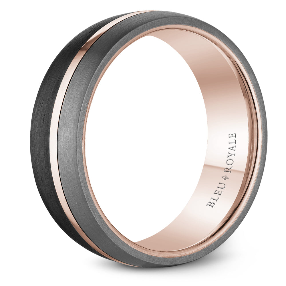 Bleu Royale Tantalum Carbon Fibre & Rose Gold 7.5mm Wedding Band