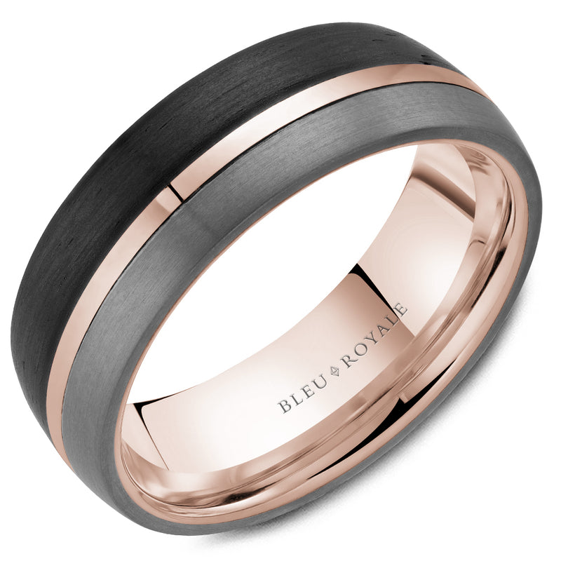 Bleu Royale Tantalum Carbon Fibre & Rose Gold 7.5mm Wedding Band