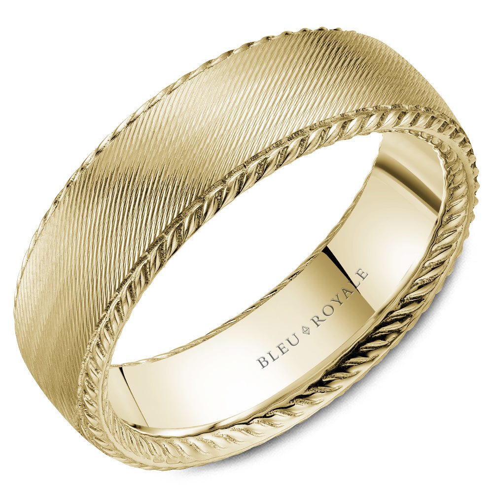 Bleu Royale Yellow Gold Milgrain Edge 7mm Wedding Band