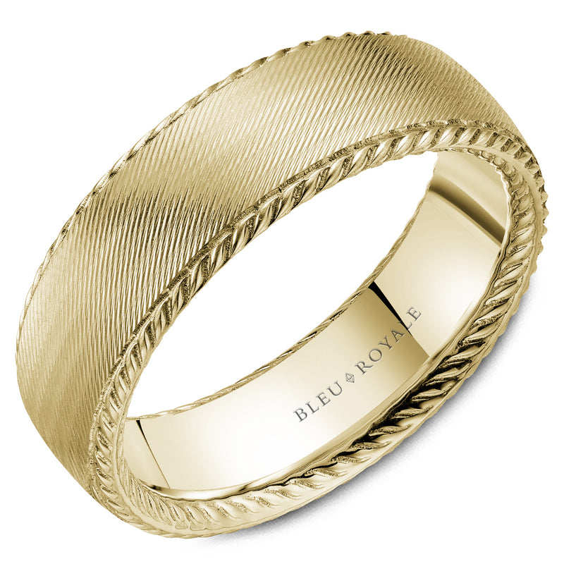 Bleu Royale Yellow Gold Milgrain Edge 7mm Wedding Band