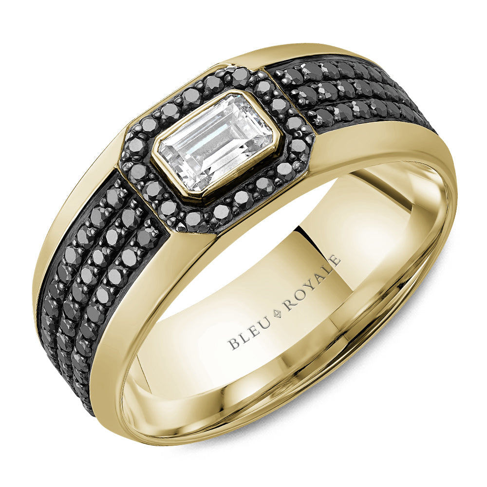 Bleu Royale Black Diamonds & Yellow Gold 8mm Wedding Band