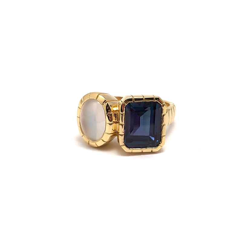 18K Yellow Gold Custom Lab-Grown Alexandrite & Moonstone Ring