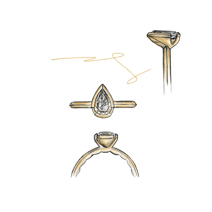 Custom 14K Yellow Gold 1.50ct Pear Diamond Engagement Ring