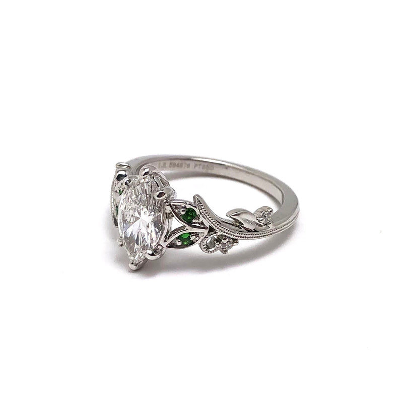 Noam Carver Platinum Marquise LGD & Green Sapphire Ring
