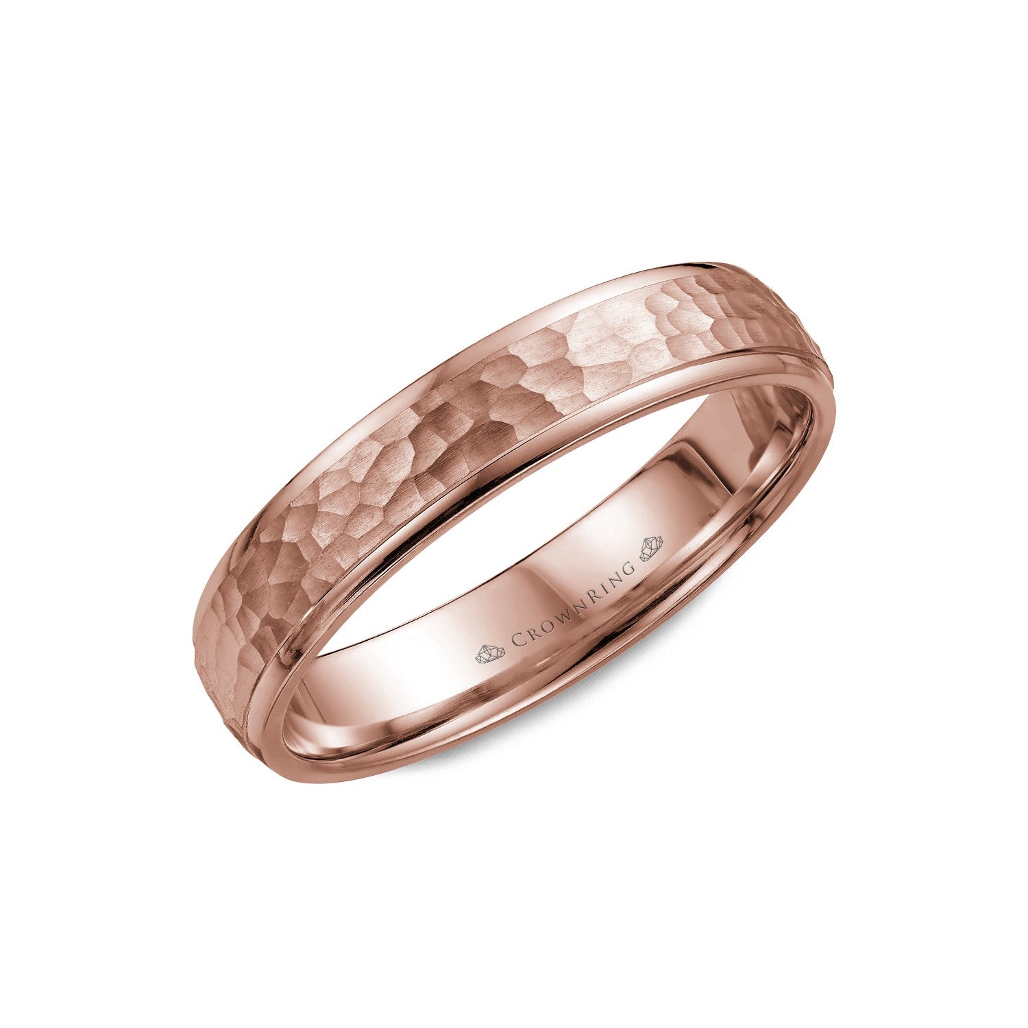 4.5mm Classic Wedding Band Frosted Hammered Center & High Polish Edges